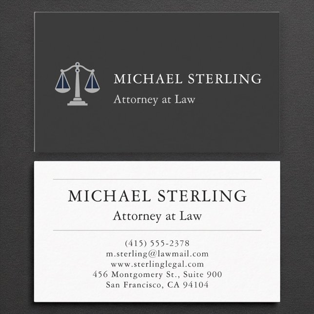 Prestige Attorney Modern Elegant Black Silver Business Card (Creator Uploaded)