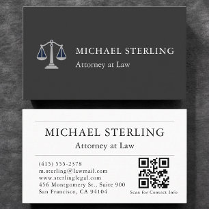 Prestige Attorney QR Code Elegant Black Silver Business Card