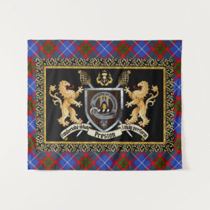 Preston Clan Badge & Motto w/Lions  Tapestry