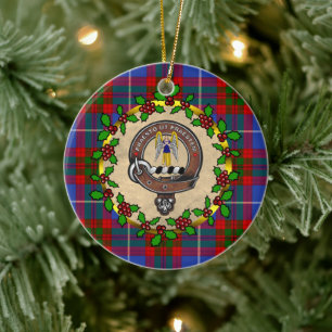 Preston Clan Badge & Tartan Personalised Christmas Ceramic Ornament