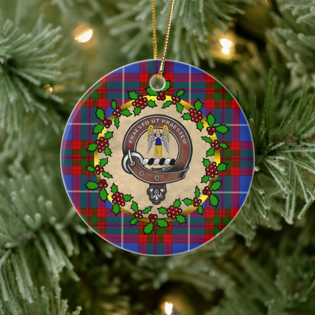 Preston Clan Badge & Tartan Personalised Christmas Ceramic Ornament (Tree)