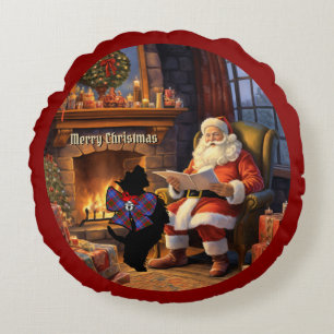 Preston Scottie Dog/Santa Personalised Xmas Round Cushion
