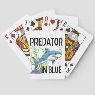 pretator in blue , shark, cartoon style playing cards