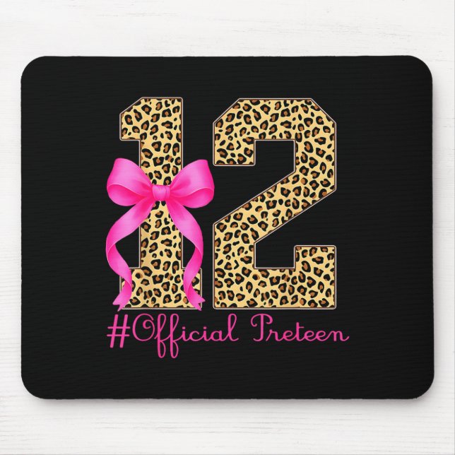 Preteen 12th Birthday Girl Coquette Bow Leopard  Mouse Pad (Front)