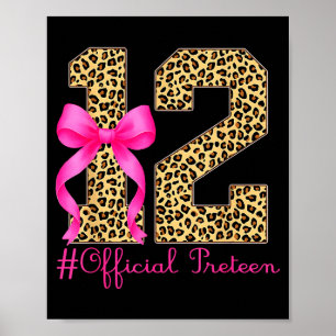 Preteen 12th Birthday Girl Coquette Bow Leopard Poster