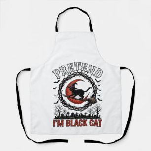 Pretend Black Cat Halloween Witch Hat Red Moon_1 Apron