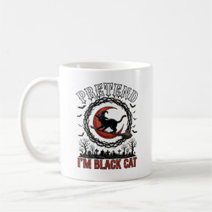 Pretend Black Cat Halloween Witch Hat Red Moon_1 Coffee Mug