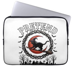 Pretend Black Cat Halloween Witch Hat Red Moon_1 Laptop Sleeve