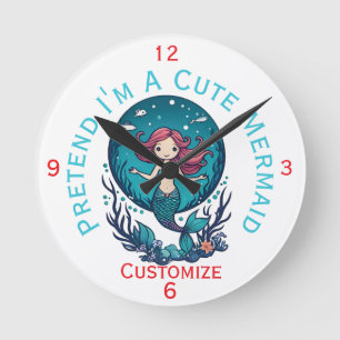 Pretend I'm A Cute Mermaid Thunder_Cove Round Clock