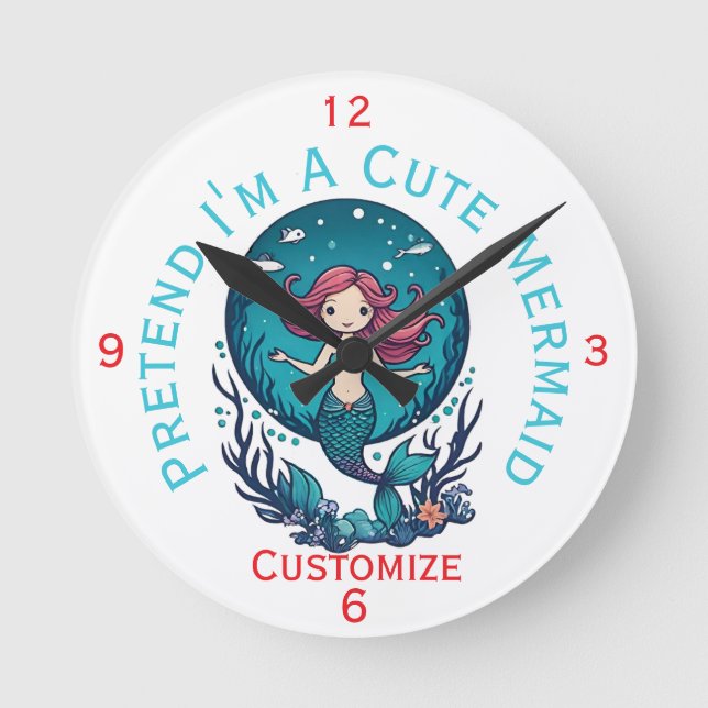 Pretend I'm A Cute Mermaid Thunder_Cove Round Clock (Front)