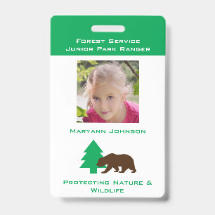 Pretend Park Ranger Badge for Kids Personalised ID Badge