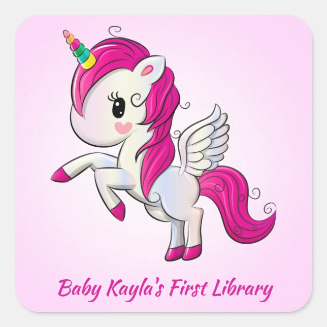 Prettiest Pink Unicorn Ever! Personalise Me Square Square Sticker (Front)