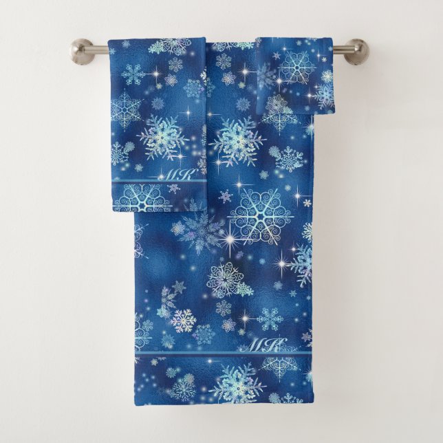 Prettiest Snowflakes Pattern Blue ID846 Bath Towel Set (Insitu)