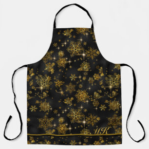 Prettiest Snowflakes Pattern Gold/Black ID846 Apron