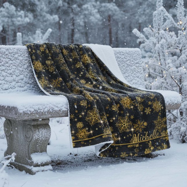 Prettiest Snowflakes Pattern Gold/Black ID846 Fleece Blanket (Creator Uploaded)