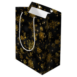 Prettiest Snowflakes Pattern Gold/Black ID846 Medium Gift Bag