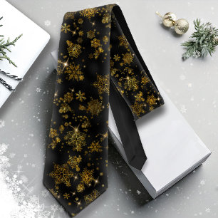 Prettiest Snowflakes Pattern Gold/Black ID846 Tie