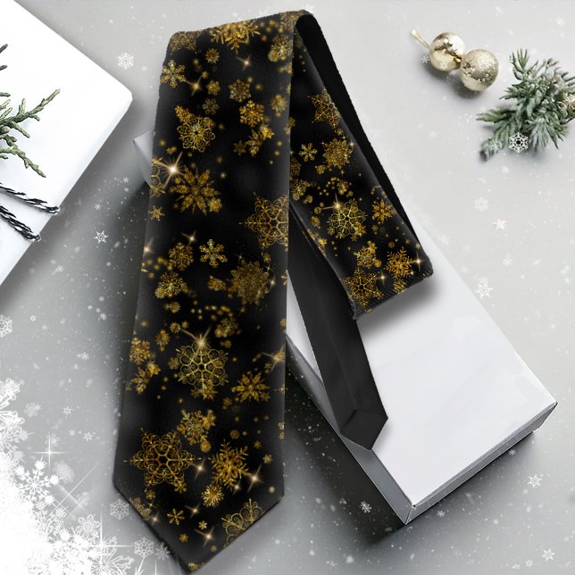 Prettiest Snowflakes Pattern Gold/Black ID846 Tie (Creator Uploaded)