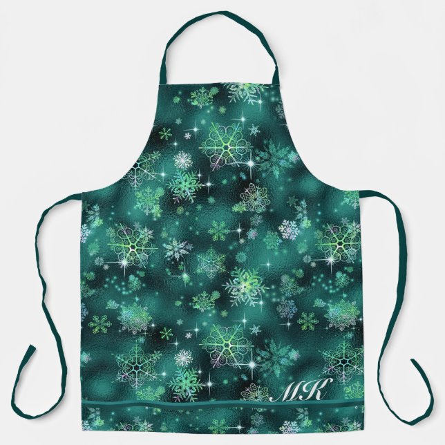 Prettiest Snowflakes Pattern Green ID846 Apron (Front)