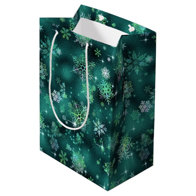 Prettiest Snowflakes Pattern Green ID846 Medium Gift Bag (Back Angled)