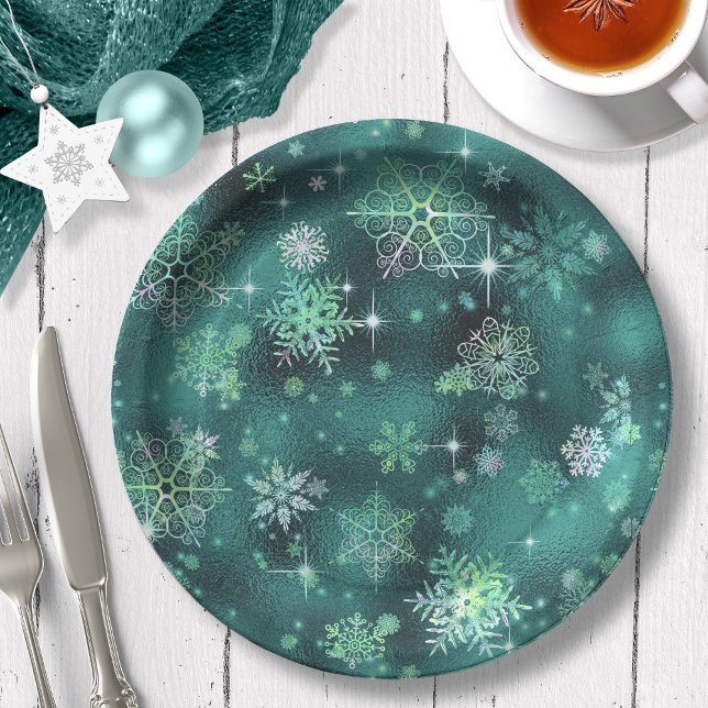 Prettiest Snowflakes Pattern Green ID846 Paper Plate (Creator Uploaded)