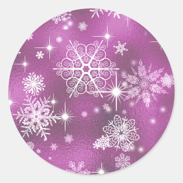 Prettiest Snowflakes Pattern Orchid Pink ID846 Classic Round Sticker (Front)