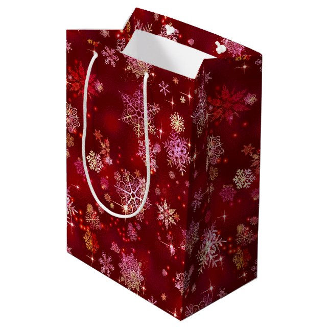 Prettiest Snowflakes Pattern Red ID846 Medium Gift Bag (Back Angled)