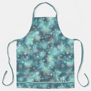 Prettiest Snowflakes Pattern Teal ID846  Apron