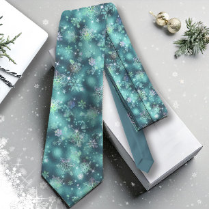 Prettiest Snowflakes Pattern Teal ID846 Tie