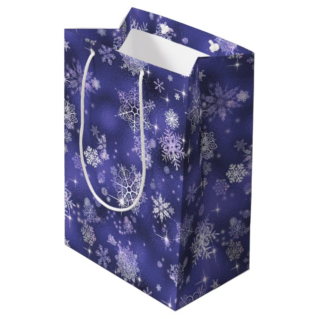 Prettiest Snowflakes Pattern Violet ID846 Medium Gift Bag (Back Angled)