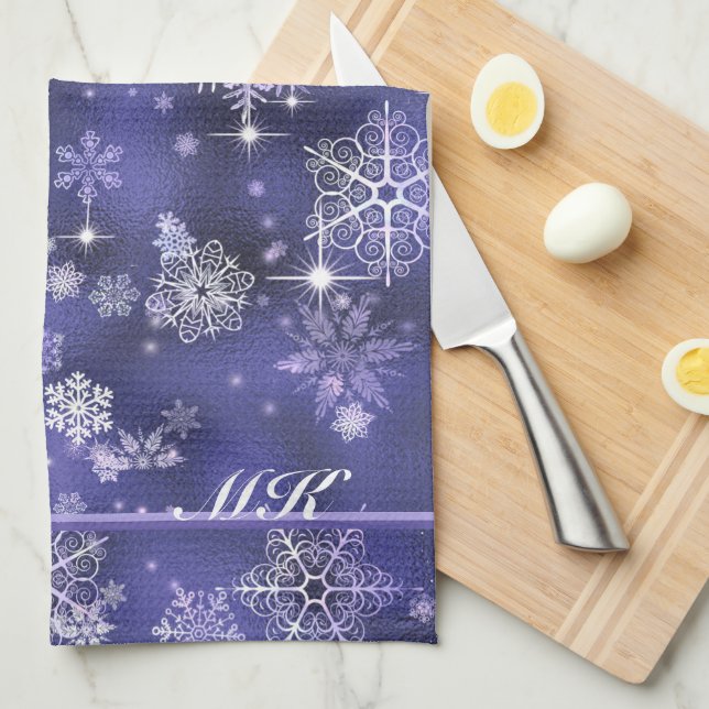 Prettiest Snowflakes Pattern Violet ID846 Tea Towel (Quarter Fold)