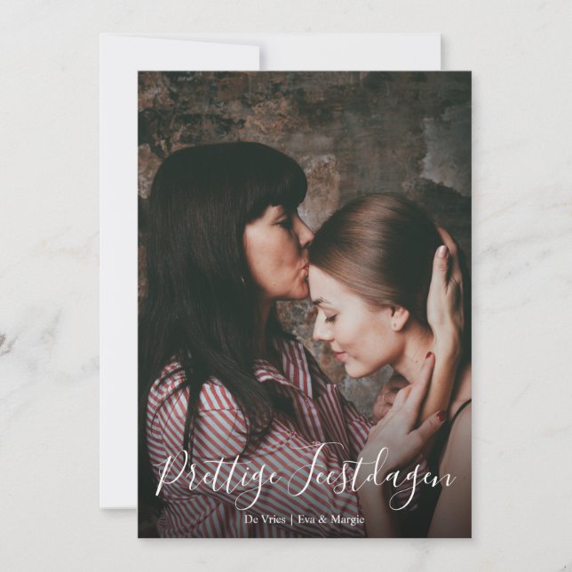 Prettige Feestdagen Script Foto Overlay Kerstkaart Holiday Card (Front)