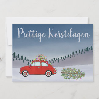 Prettige Kerstdagen Dutch Christmas Red Fiat 500 Holiday Card