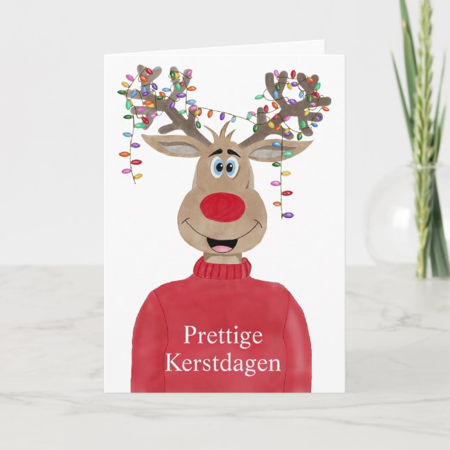 Prettige Kerstdagen Dutch Christmas Reindeer Holiday Card (Front)