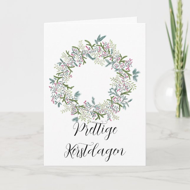 Prettige Kerstdagen, Dutch Christmas Wreath Holiday Card (Front)