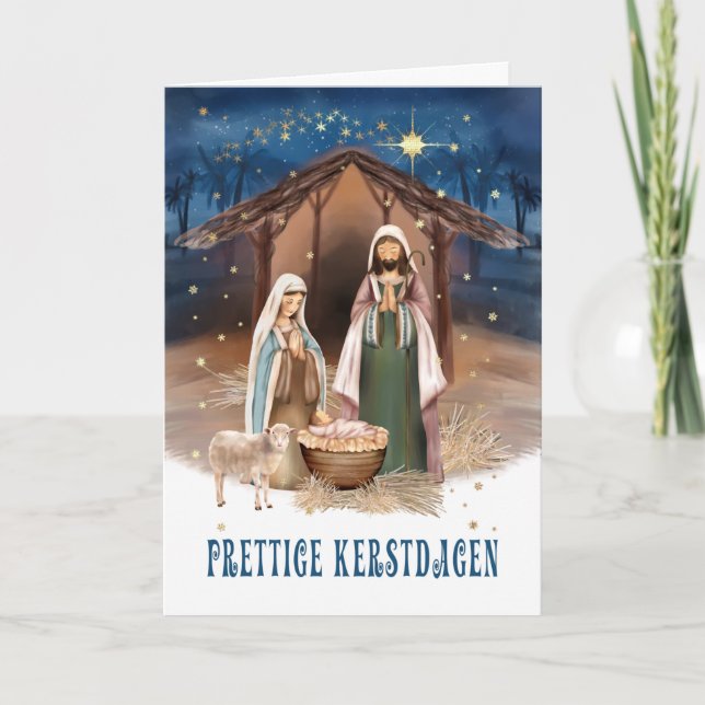 Prettige Kerstdagen. Nativity Scene Card in Dutch (Front)