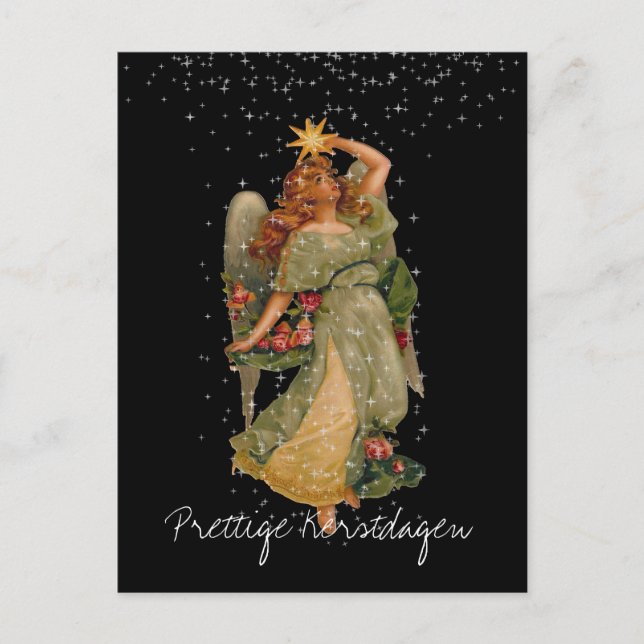 Prettige Kerstdagen Vintage Angel Stars Night Sky Postcard (Front)