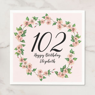 Pretty 102nd birthday blush pink floral napkin