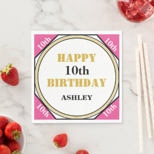 Pretty 10th Birthday Pink Gold Napkin