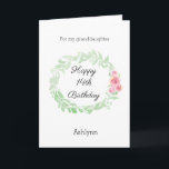 Pretty 14th Birthday Granddaughter Card<br><div class="desc">A watercolor laurel and pink flowers pretty Happy 14th Birthday granddaughter card, which you will be able to easily personalise the front with her name. The inside message of this pretty birthday card reads a heartfelt message, which you can also personalise if you wanted. The back has the same watercolor...</div>