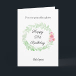 Pretty 21st Birthday Granddaughter Card<br><div class="desc">A watercolor laurel and pink flowers pretty Happy 21st Birthday granddaughter card, which you will be able to easily personalize the front with her name. The inside message of this pretty birthday card reads a heartfelt message, which you can also personalize if you wanted. The back has the same watercolor...</div>