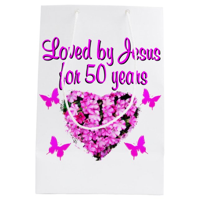 PRETTY 50TH BIRTHDAY MEDIUM GIFT BAG (Back)