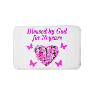 PRETTY 70TH PINK FLORAL BIRTHDAY DESIGN BATH MAT