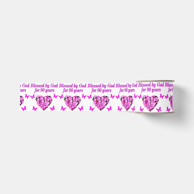PRETTY 90TH BIRTHDAY FLORAL GROSGRAIN RIBBON (Front)