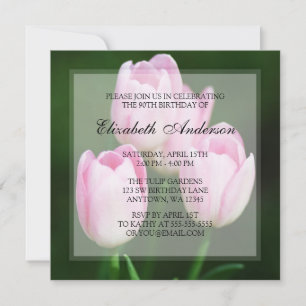 Pretty 90th Birthday Pink Tulips Party Invitation
