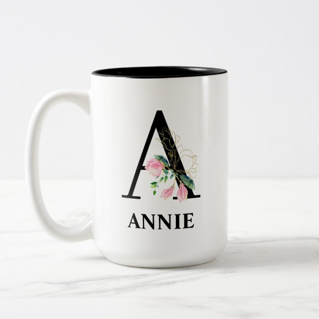 Pretty A Monogrammed Initial Two-Tone Coffee Mug (Left)