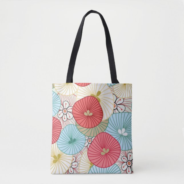 Pretty Abract Colorful Busy Floral Pattern Tote Bag (Front)