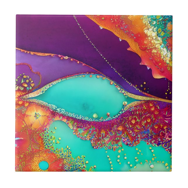 Pretty Abstract Beachy Art Ceramic Tile (Front)