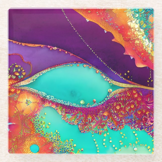 Pretty Abstract Beachy Art Glass Coaster (Front)