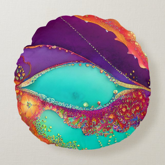 Pretty Abstract Beachy Art Round Cushion (Front)